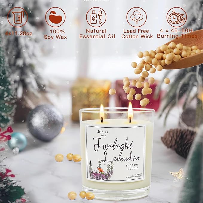 4 Pack Candles for Home Scented, 2-Wick Large Jar Soy Scented Candles, Aromatherapy Candle Gifts Set for Women, 360 Hour Long Lasting Lavender Candle Set, Birthday Gifts for Women