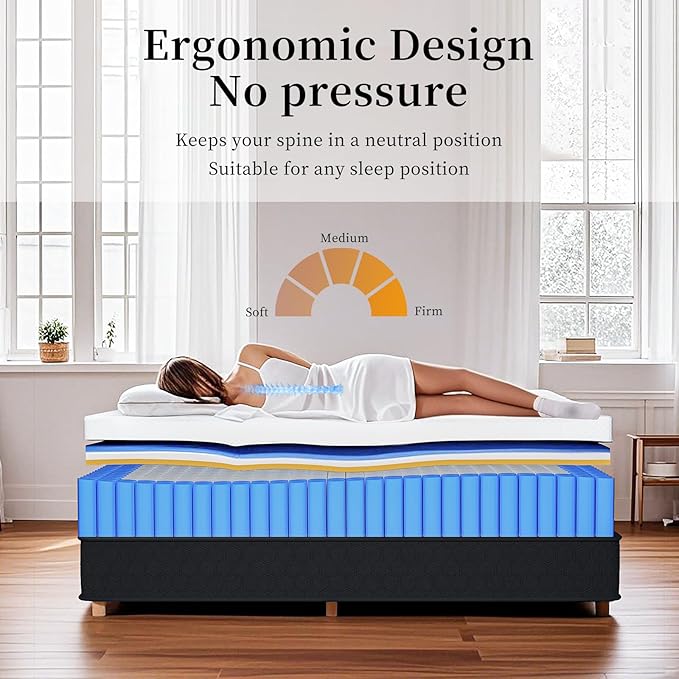 Full Size Mattress, 10 Inch Innerspring Hybrid Mattress in a Box with Memory Foam for Back Pain Relief, Medium Firm Matress with Motion Isolation & Strong Edge Support