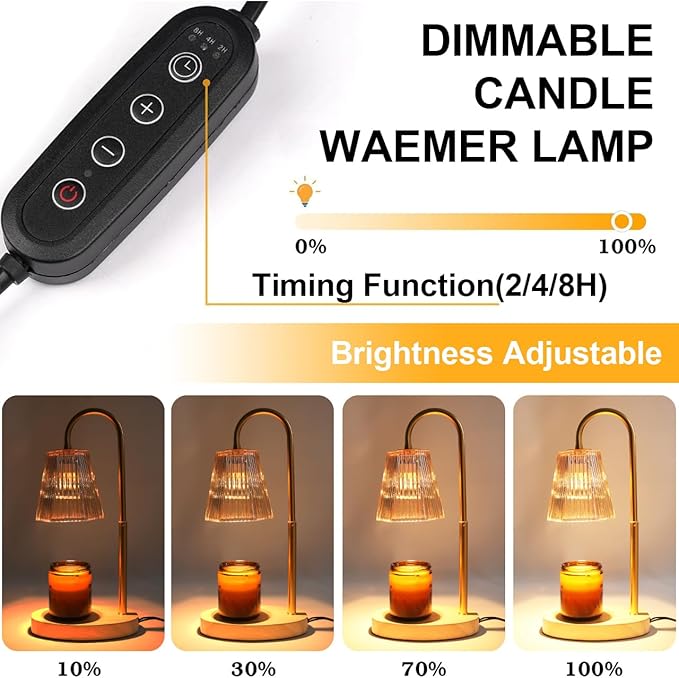 LIDORE Candle Warmer, Candle Warmer Lamp with Timer, Wooden Base Golden Glass, Gift for Mothers Day Valentines Day Christmas New Year, Home Decor, with 2 GU10 Bulbs