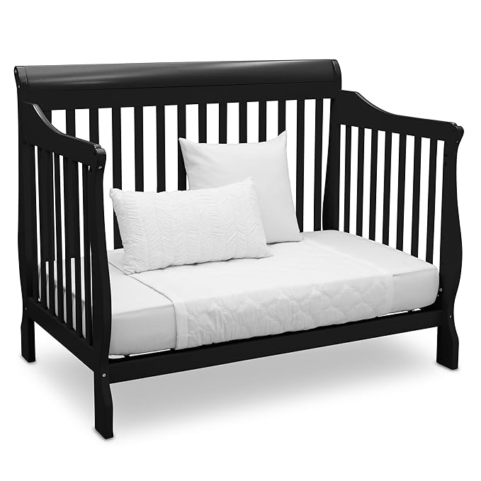 Delta Children Canton 4-in-1 Convertible Crib - Easy to Assemble, Ebony Black