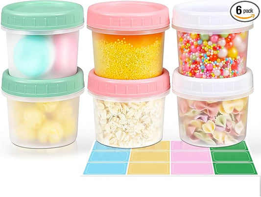 ASEVAT 5oz 6Pack Small Food Containers with Lids Salad Dressing Container Reuseable Snack Container Plastic Jar Freezer Storage Jars, Leakproof/Microwave/Dishwasher Safe