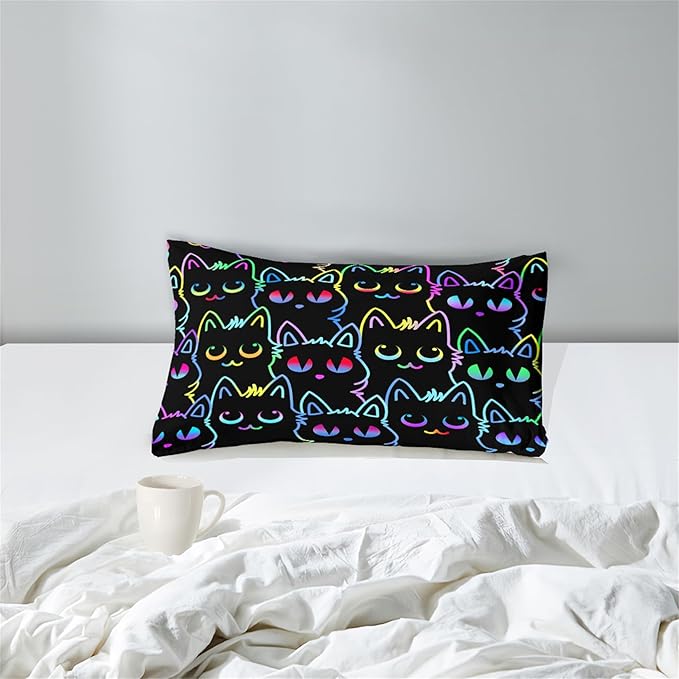 Cute Cartoon Cat Comforter Set for Girls - Twin Size Ultra Soft Cats Patterns Bedding Set With 1 Quilt and 1 Pillowcase
