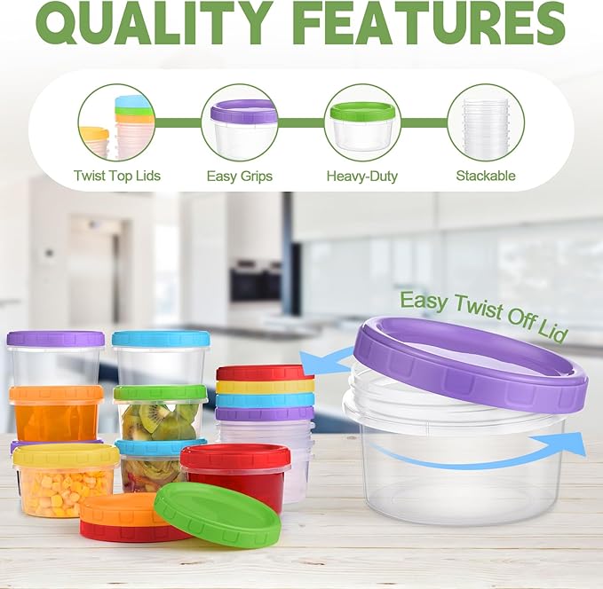 8 oz Plastic Containers with Lids, 6 Pack Stackable Small Freezer Container, Reusable Clear Food Storage Meal Prep Containers for Snack Fruit, Microwave & Dishwasher Safe, with Pen & Brush