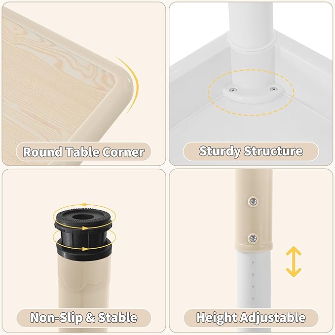 Adjustable Kids Table, Arts and Crafts Child Table with Graffiti Desktop, 7 Level Height Adjustable Children Table for Ages 3-8, Easy to Wipe Toddler Desk for Classrooms/Daycares/Homes