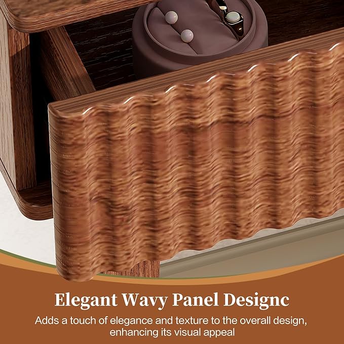 Large Makeup Vanity Desk with Mirror and Lights, Vanity Desk with 6 Drawers & Storage Shelves, Vanity Table with Power Outlet, 3 Color Modes & Adjustable Brightness Dressing Table, Bedroom,Walnut1