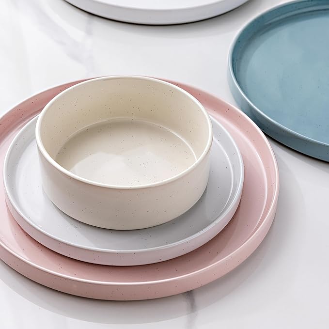 GBHOME Dinnerware Set for 4, 12 Piece Speckled Plates and Bowls Set with Glazed Bottom, Chip & Scratch Resistant Stoneware Plates Sets, Dishwasher & Microwave Safe Dishes (Mutil-Color, Service for 4)