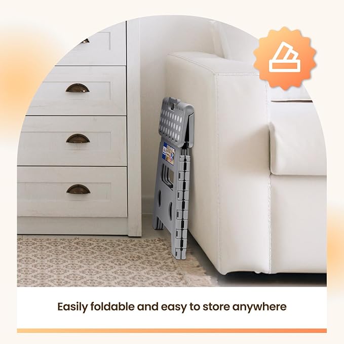 ACKO Folding Step Stool Foldable Stool 13 inch Plastic Stools for Kids and Adults Up to 300 lbs,Stepping Foot Stool with Portable Handle for Kitchen Closet Bedroom (Grey)