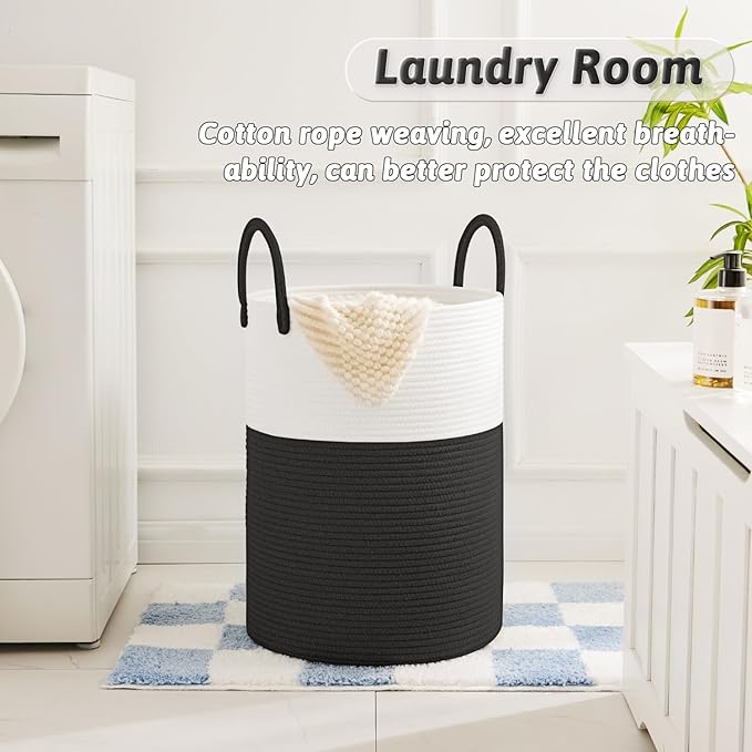 Laundry Basket,Woven Cotton Rope Laundry Hamper,80L for Decorative Storage of Dirty Clothes,Toys and Blankets in Bathroom,Baby Room and Living Room