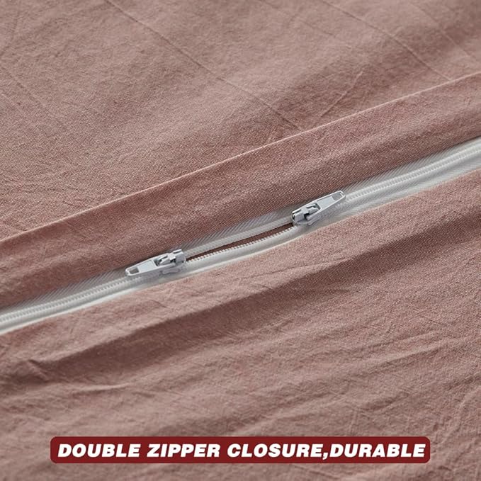 Face Two Face Bedding Duvet Cover Set 3 Pieces 100% Washed Cotton Duvet Cover Linen Like Textured Breathable Durable Soft Comfy (Queen, Old Pink)