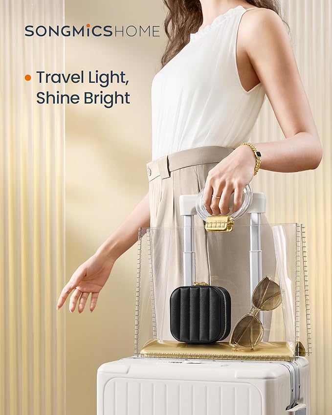 SONGMICS HOME Travel Jewelry Case, Small Jewelry Box Organizer with Mirror, 4.1 x 4.1 x 2.4 Inches, PU Surface with Stitching, Portable, Ink Black, ANAH Collection UJBC179B01