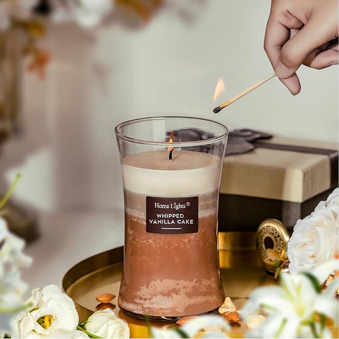 HomeLights 3-Layer Candles for Home Scented, 21.52 OZ Natural Soy Wax Scented Candles Burns Up to 100 Hours, Large Jar, Whipped Vanilla Cake