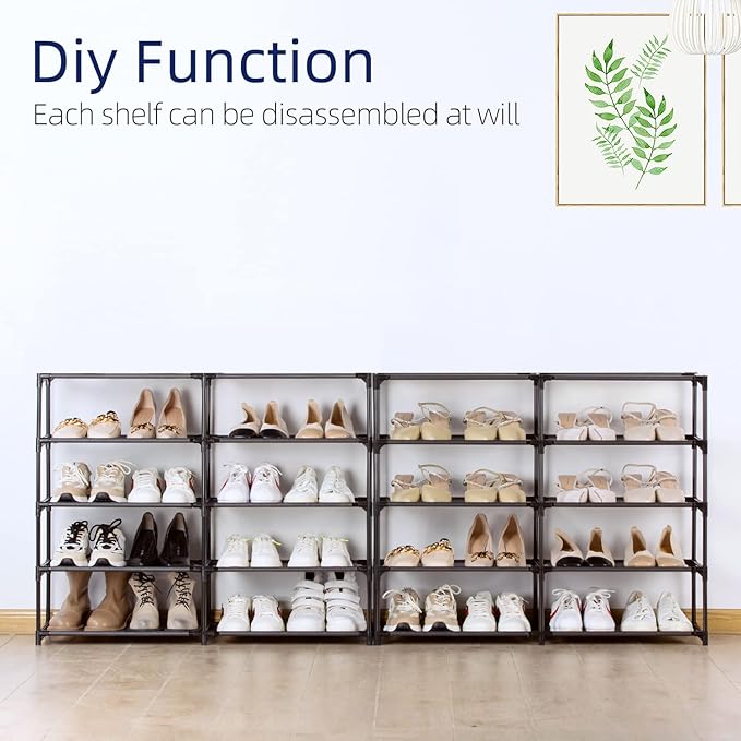 10 Tiers Shoe Rack, 30-40 Pairs Large Shoe Organizer, Sturdy Shoe Storage, Space Saving Tall Metal Shoe Shelf, Stackable Shoe Rack for Closet, Entryway, Bedroom, Black