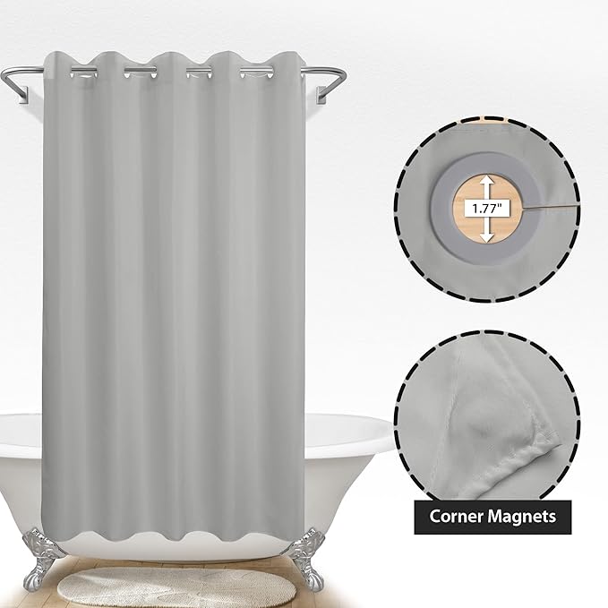 No Hook Grey Shower Curtain or Liner 78" Length - Soft Microfiber 78" Long Fabric Shower Curtain Liner Set, Machine Washable & Water Repellent, Gray, 71x80