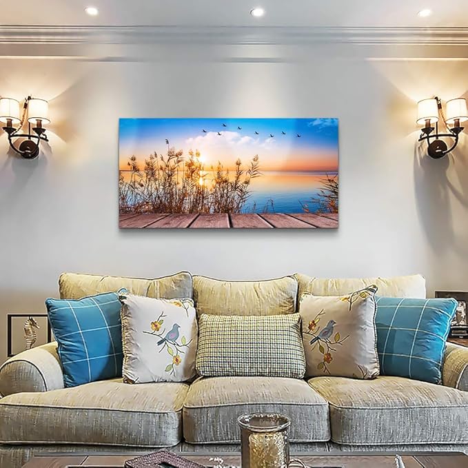 Wall Art for living room Canvas Print Artwork Wall Art Decor Blue ocean waves sun seaview Poster painting bedroom wall decorations Seascape Canvas Prints Picture Office Works Home bathroom wall decor