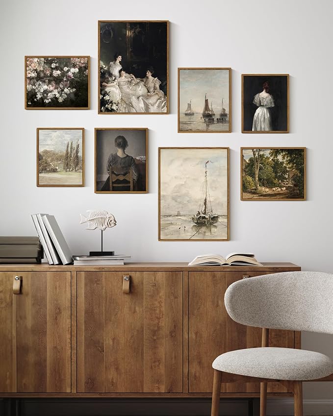 InSimSea Framed Canvas Wall Art Vintage Decor, Room Decor Classical Countryside Landscape Watercolor Painting, Canvas Prints Wall Art for Living Room Badroom Farmhouse Bathroom, 9"x11"