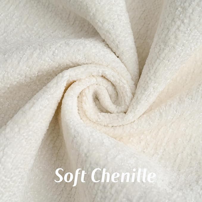 FUTEI Cream White Chenille Throw Pillow Covers 18x18 Inch Set of 2,Soft Cozy Bound Edge Design Cushion Case,Home Decor for Couch Bed Living Room