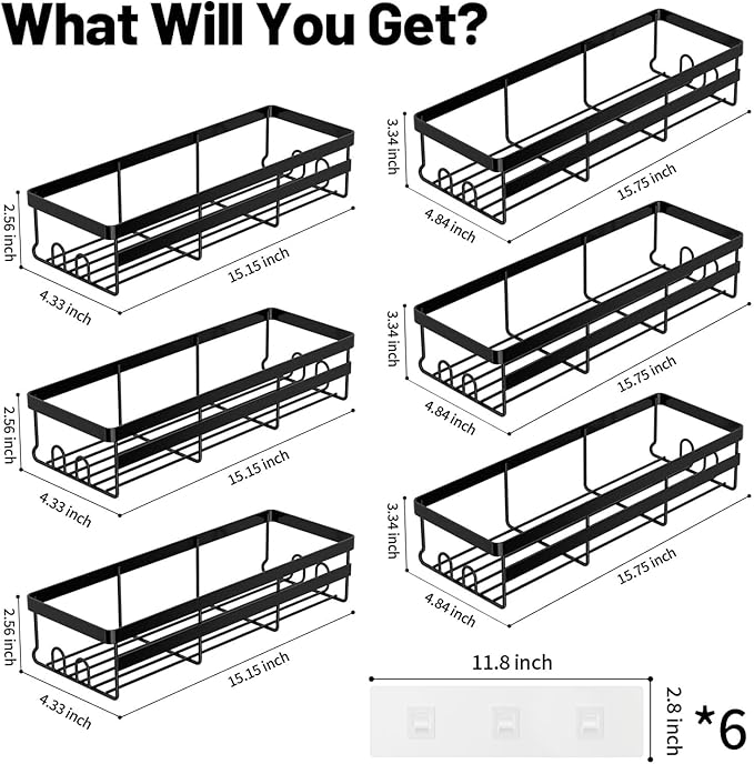 WOWBOX Shower Caddies 6 Pack - Adhesive Hanging Shower Shelf - Bathroom Organizers and Storage, No Drilling Stainless Shower Shelves for Home Decor, Bathroom Accessories (Large)
