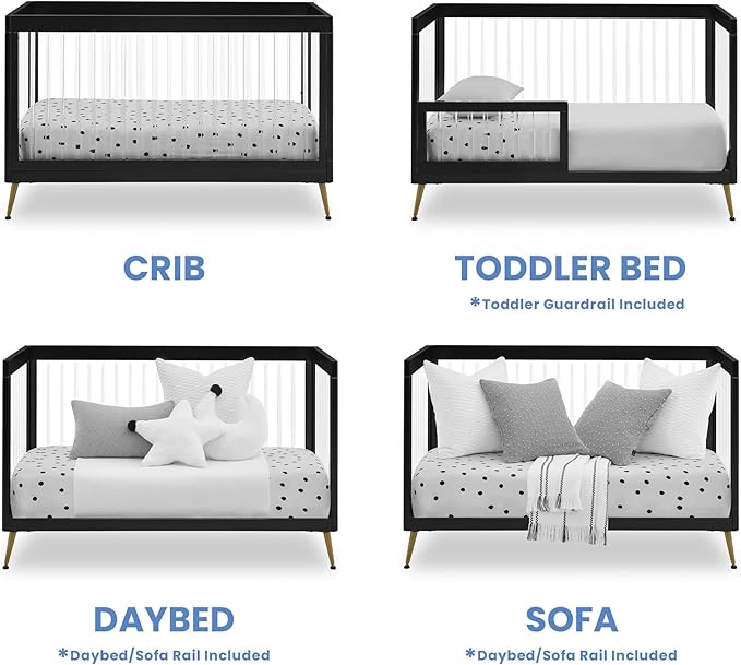 Delta Children Sloane 4-in-1 Acrylic Convertible Crib - Greenguard Gold Certified, Black/Bronze