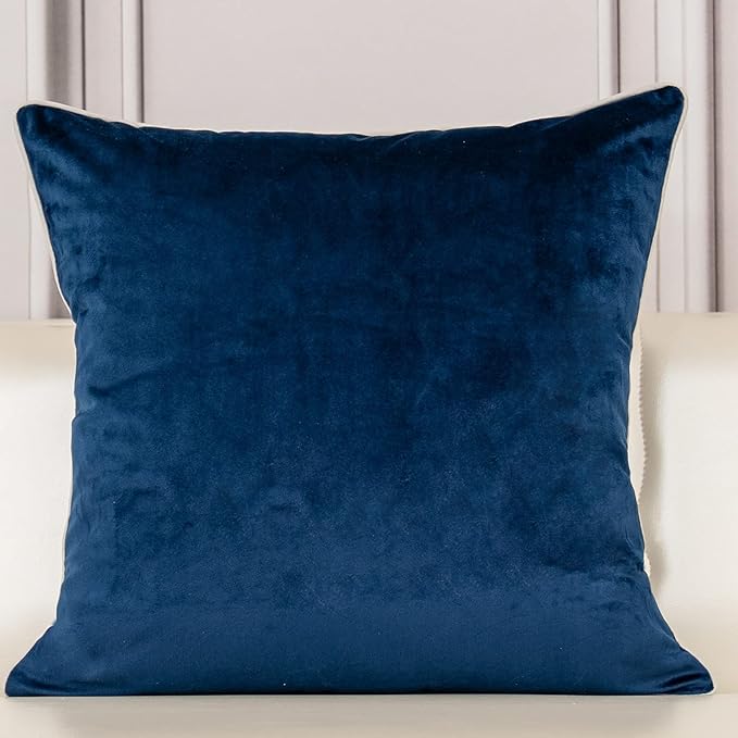 Aeckself European Floral Pillow Cover 20x20 Inch, Luxury Velvet Embroidered Decorative Throw Pillow Cover for Couch Bedroom Living Room, Navy Blue and White