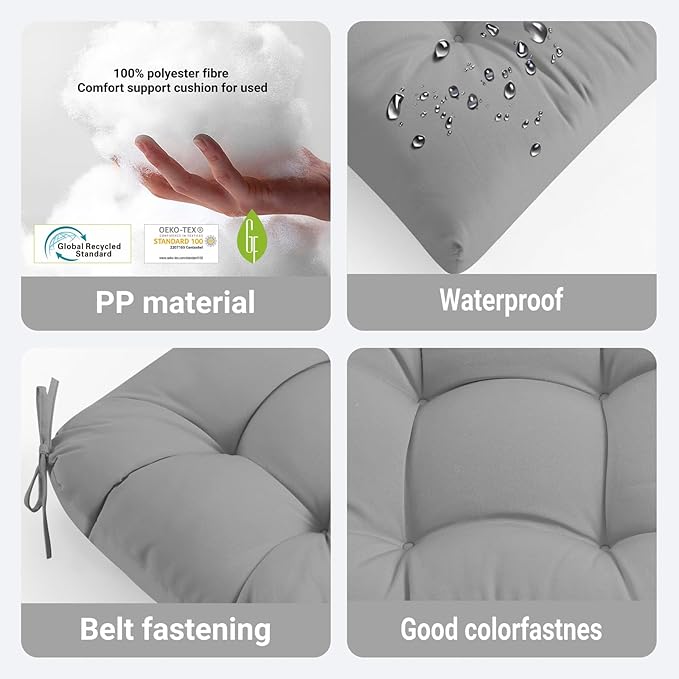 ADLIVWYD 3-Pieces Wicker Chair Cushion Set, 1 loveseat and 2 U-Shape, 44"x19" &19"x19" Tufted Outdoor Cushions for Indoor/Outdoor Patio Furniture,(Ash Gray)