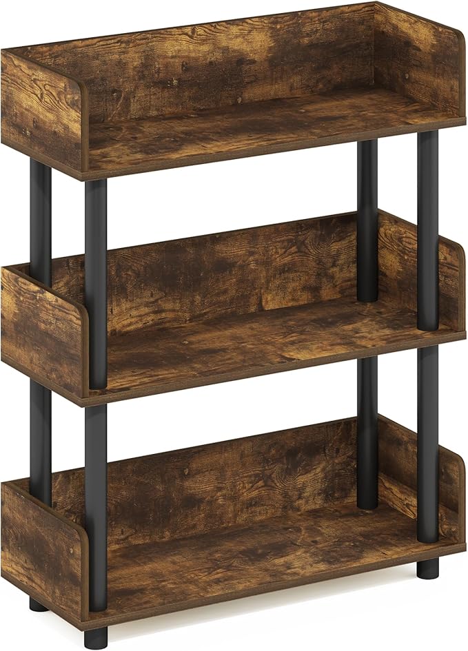 Furinno Turn-N-Tube 3-Tier Freestanding Multipurposes Display Rack, Bookshelf, Amber Pine/Black