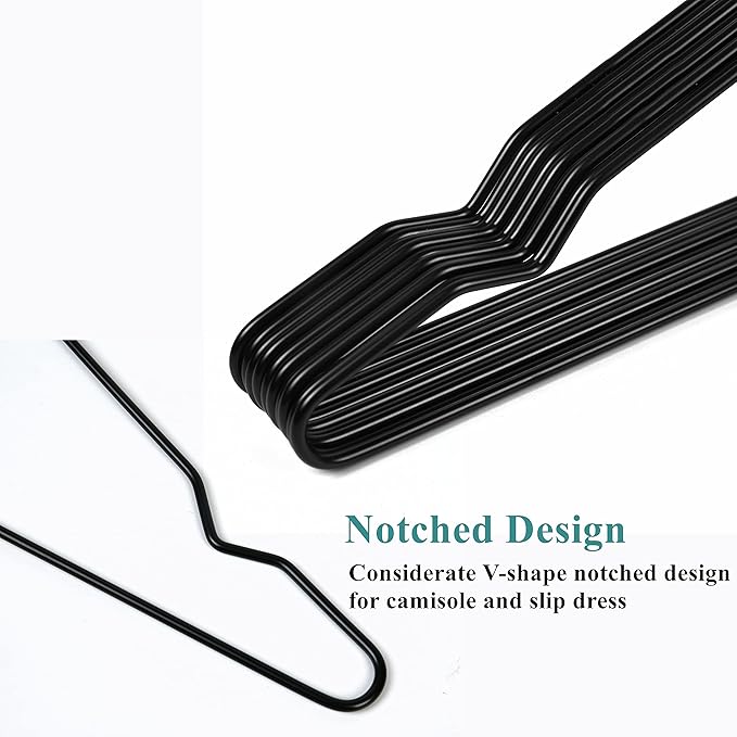 16.5" Heavy Duty Matte Black Metal Hangers 20 Pack, Wire Black Clothes Hangers for Coat Suit, Shirts, Dress, Pants，Camisole Wedding Dress (Black, 20Pack)