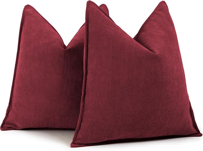 ZWJD Burgundy Pillow Covers 26x26 Set of 2 Chenille Throw Pillow Covers with Elegant Design Soft and Luxurious Decorative Throw Pillows for Couch, Bed, and Home Decor