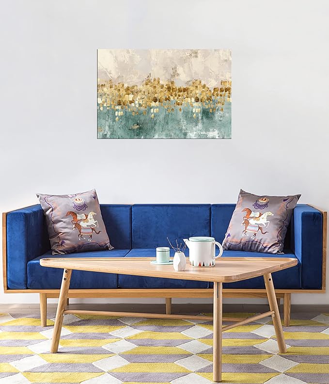 DZL Art A74669 Brown and Blue Abstract Painting Modern Decor Wall Art Tan Color Canvas Gray Painting Contemporary Decor Abstract Canvas Living Room Art Painting