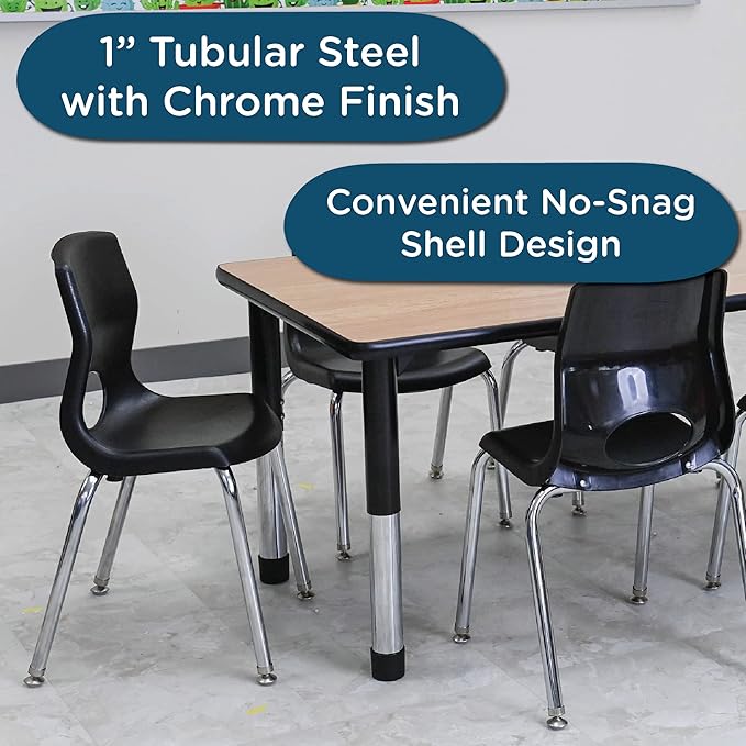 Children’s Factory MyPosture Plus 8" Chair, Black with Chrome Legs, 2 Pack, Stackable Ergonomic Seating Solution for Classrooms and Homeschools