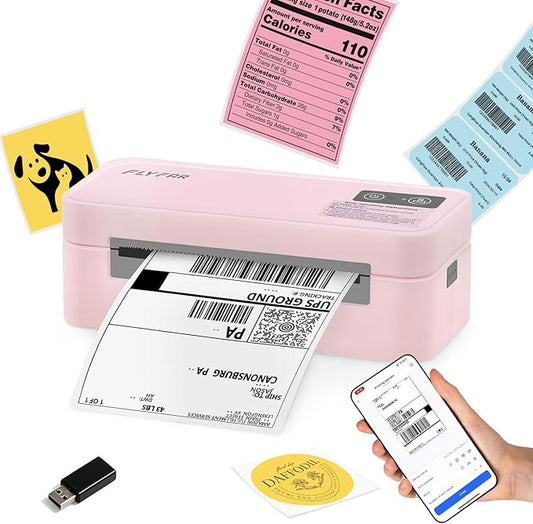 Bluetooth Thermal Label Printer, 4x6 Shipping Label Printer for Small Business, Compatible with Android, Windows, iPhone, Mac, Widely Used for Amazon, Shopify, Ebay, USPS, Etsy,FedEx (Pink)