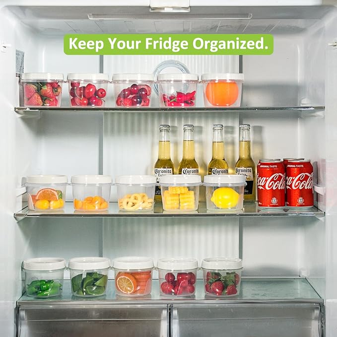 Screw Top Containers for Food 16 Oz, 15 Pack, 2 Cup Storage Containers with Lid, Reusable Twist Top Containers Twist Lock Stackable Round Twist Cap Plastic Freezer Container for Food, White