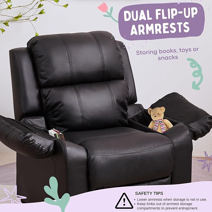 JC Home Macaron Kids Reclining Chair Leather Recliner Sofa Toddler Youth Children Child Ages 2-8