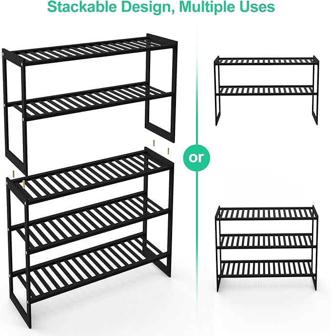 Shoe Rack Bamboo 5 Tier Shoe Organizer, Storage 20-25 Pairs for Closet Entryway, Stackable Large Tall Shoe Shelf Holder Stand Cubby for Door Hallway Bedroom Garage