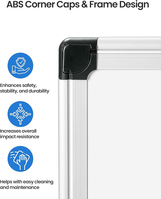 VUSlGN 3PCS Magnetic White Board kit for Wall 36" x24", 3 Dry Eraser & 6 Multicolor Markers & 12 Magnetic Pins, Sliver Reinforced Aluminum Frame for Home, School, Office