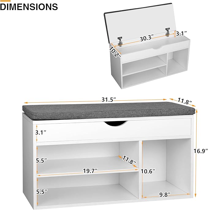 WelFurGeer Shoe Bench with Storage, White Shoe Storage Bench, Entryway Bench with Storage, Entryway Shoe Storage Bench White + Gray