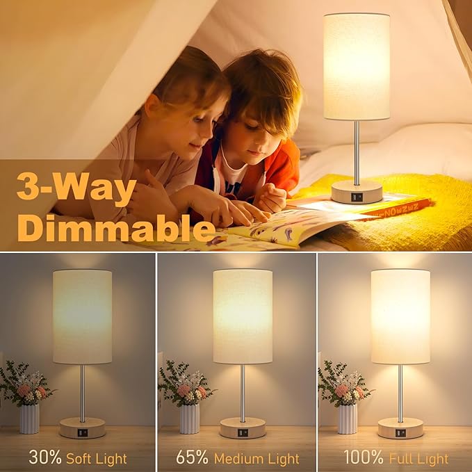 AKASUKI 18Inch Table Lamp with Dual Charging Station, 3 Way Dimmable Touch Lamp for Bedroom, Living Room, Office(LED Bulb Included)