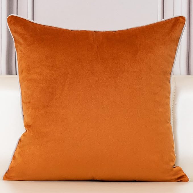 Aeckself European Floral Pillow Cover 16x16 Inch, Luxury Velvet Embroidered Decorative Throw Pillow Cover for Couch Bedroom Living Room, Burnt Orange and White