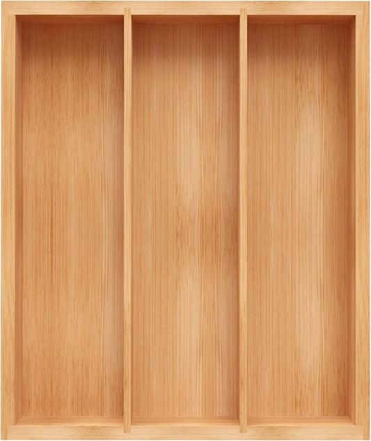 Bamboo Utensil Drawer Organizer, Silverware Tray Organizer, Kitchen Drawer Organizer for Flatware Cutlery, (Natural, 3 Slots)