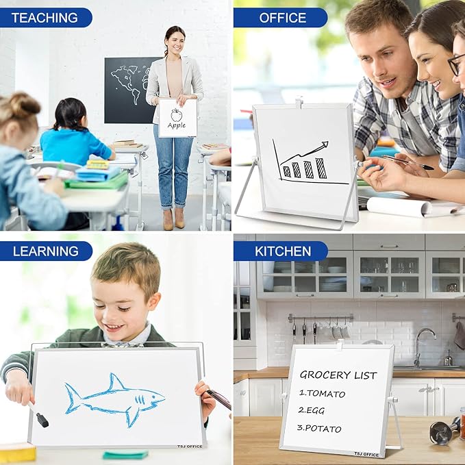 Small Magnetic Dry-Erase White Board – 10 x 10 Inches Mini Easel Whiteboard 360 Degrees Revolving Double Sided Stand for Office, Home, School