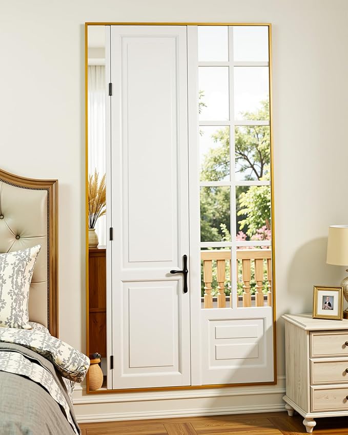 Suidia Full Length Mirror, 58"x21" Floor Standing Mirror Freestanding, Full Body Mirrors with Stand for Bedroom, Hanging Mounted for Living Room Cloakroom, Gold, Rectangular Style