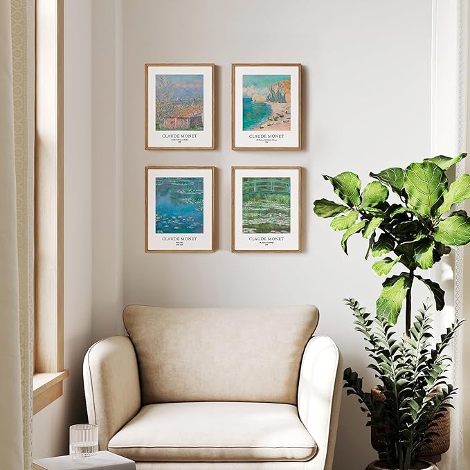 EVOLE HOME Claude Monet Art Prints, Set of 4 Wall Art, Unframed 8x10 Prints, Giclée Prints, Impressionism Art Poster for Home Decor, Office Wall Decor, Gift for Men, Women