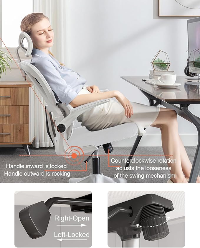 Office Chair Mesh Desk Chair, Ergonomic High-Back Rolling Gaming Work Chairs with Wheels and Adjustable Headrests,Comfortable Flip-up Arms for Home,Bedroom,Study Gaming