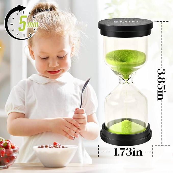 Sand Timer for Kids 6 Pack Colorful Hourglass 1min 2mins 5mins 10mins 15mins 30mins Sand Clock Timer for Classroom, Games and Kids Room