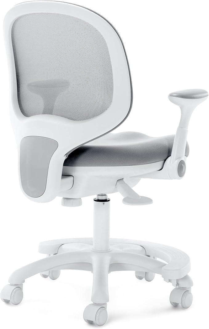 Kids Desk Chair, Boy's Girl's Child Children Study Office Computer Chair, Ergonomic Design, Adjustable Height and Seat Depth (Grey) (Grey W/Armrests and Footrest)