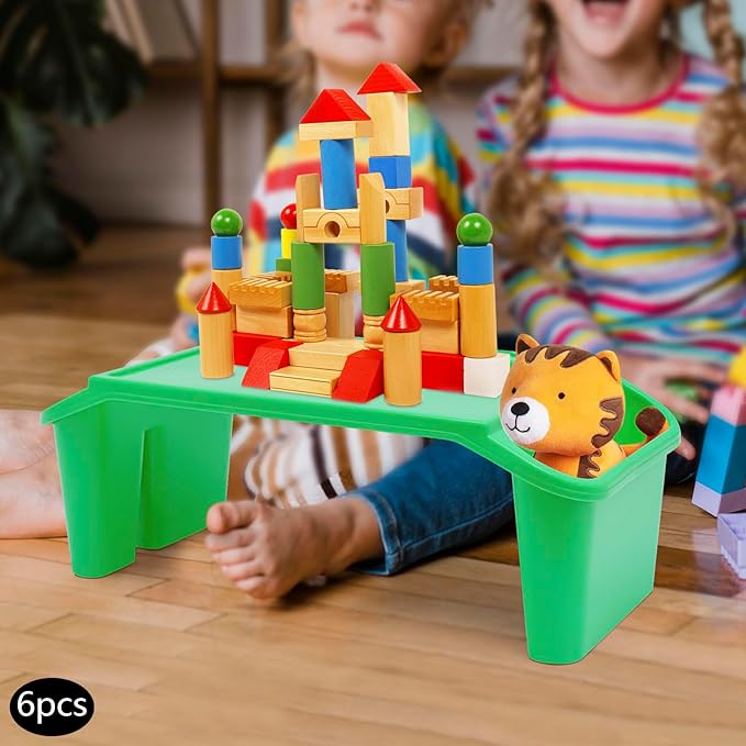 6 Pcs Kids Lap Desk Tray, Plastic Breakfast Lap Desk Trays with Side Pockets and Slot, Portable Lap Table Snack Tray for Eating, Writing, Drawing, Game, 19.69" L x 9.84" W x 7.1" H (Green*6)