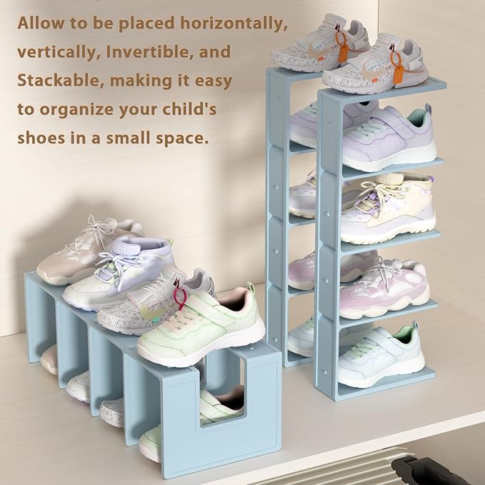 Kids Shoe Rack - 2 Pack Shoe Organizer for Toddlers & Children, Space-Saving Nursery Shoe Storage Shelf, Small Baby Shoes Display Rack for Closet/Entryway, for Desk File Book Organizer(Blue)