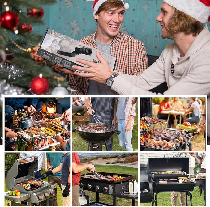 Automatic Electric Grill Cleaner - Rechargeable BBQ Brush w/Stainless Steel Head & Abrasive Replacement, Outdoor Grill Scraper Tool (Black)