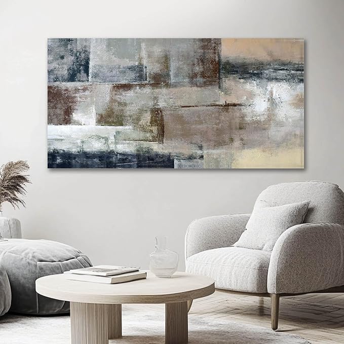 Gray Abstract Wall Art Decor Hand Painted Oil Painting on Canvas Framed 20 x 40 inches Large Colorful Modern Artwork Wall Art for Living Room Bedroom Office Hotel and Dining Room