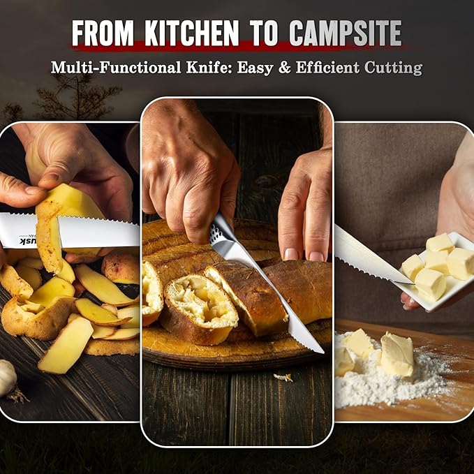 Huusk Serrated Steak Knives Set, 4.5" Japanese Stainless Steel Steak Knives Set of 12, Sharp Dishwasher Safe Dinner Knife for Kitchen Table, Gifts for Men