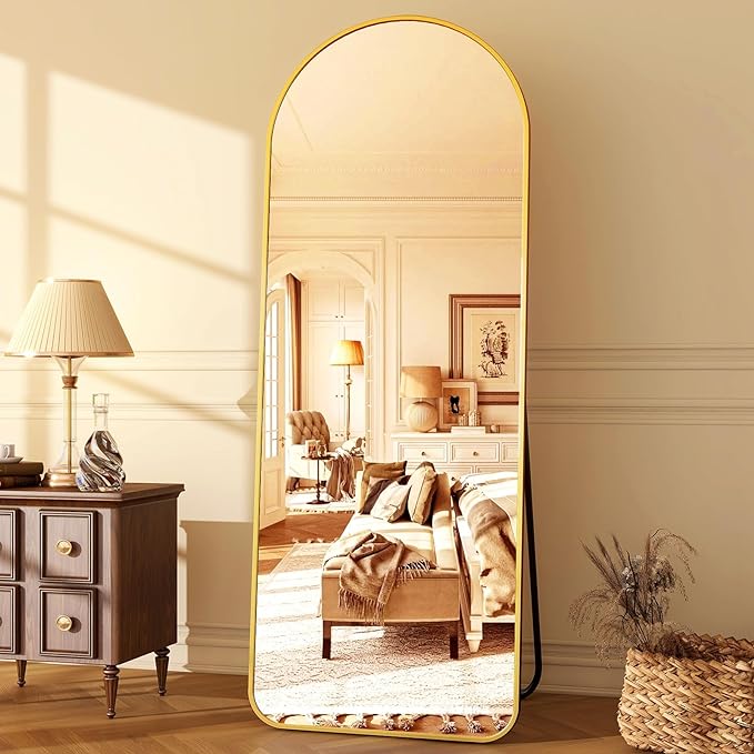 HARRITPURE 64"x21" Arched Full Length Mirror Floor Mirrors with Aluminum Alloy Frame Free-Standing Wall Mounted or Leaning Large Bedroom Dressing Mirror Modern & Contemporary Decor for Home,Gold